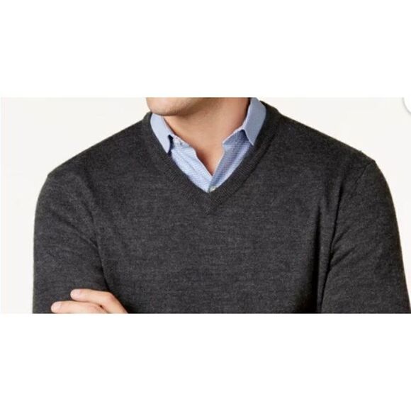 CLUB ROOM - NWT - Men’s Sz XL Wool Blend V-Neck Pullover Sweater/Ebony Heather - Picture 7 of 11